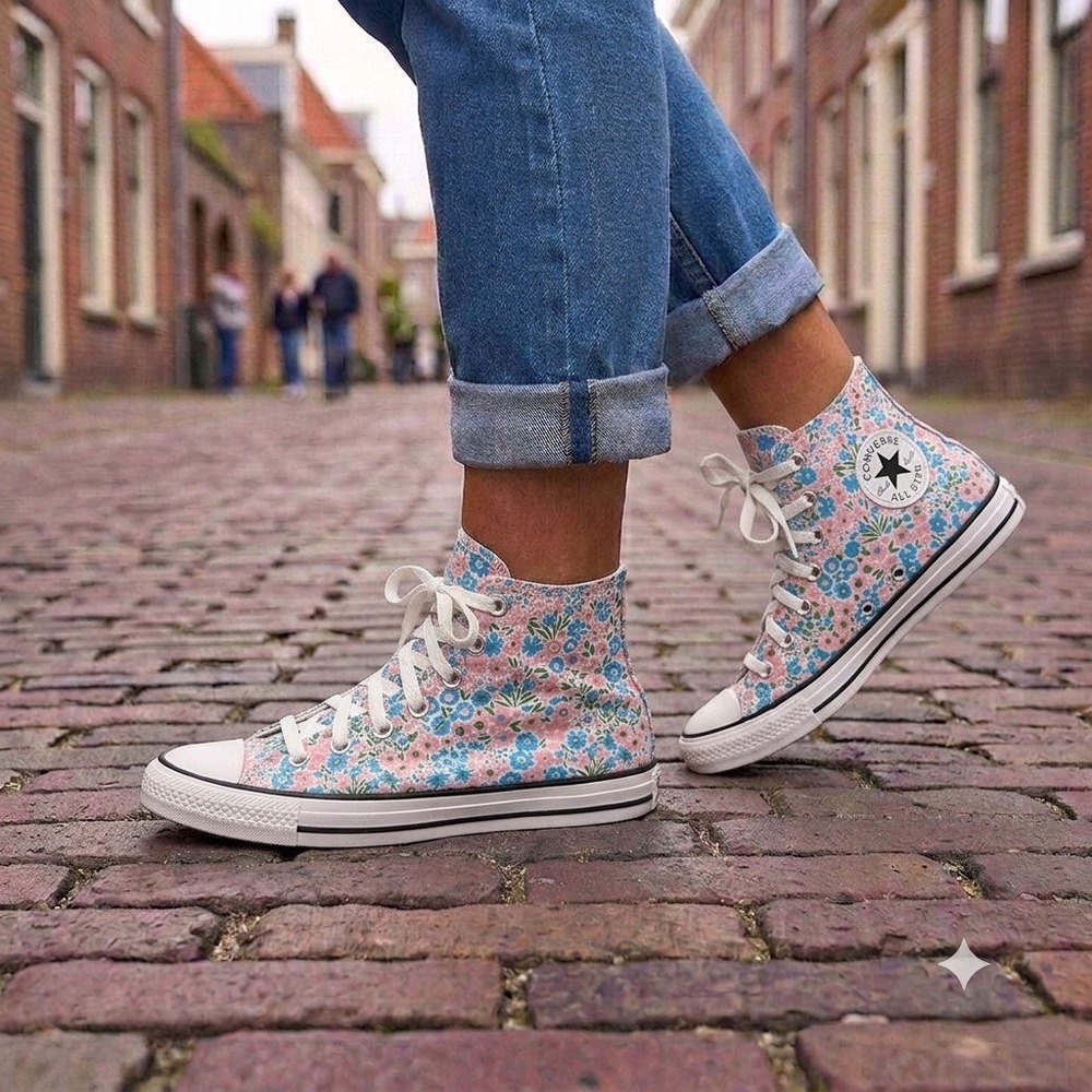 Converse Chuck Taylor All Star Hi Women 7.5 White Gnarly Blue A14980F Floral NEW
